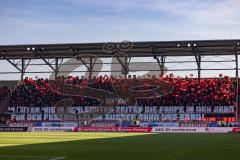 2.BL; FC Ingolstadt 04 - SSV Jahn Regensburg; Fan Fankurve Banner Fahnen Spruchband Choreographie