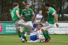 Toto-Pokal - Saison 2023/2024 - FC Gerolfing - TSV Rohrbach - Maximilian Merkl blau Rohrbach - Philipp Haunschild grün Gerolfing mitte - Lukas Keller
 grün Gerolfing links - Anastasios Porfyriadis grün Gerolfing rechts - Foto: Meyer Jürgen