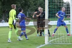 Bezirksliga - Saison 2022/2023 - SV Manching  - SV Lerchenau -Der 1:1 Ausgleichstreffer  - Jubel - durch Meisinger Rainer (Nr.7 - SV Manching) - Angermeier Matthias Torwart Lerchenau - Foto: Meyer Jürgen