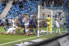 3. Liga; SV Waldhof Mannheim - FC Ingolstadt 04 - Torchance verpasst, Pascal Testroet (37, FCI) Simon Lorenz (32, FCI) Ryan Malone (16, FCI) Jannik Mause (7, FCI) ärgern sich, Torwart Hawryluk Lucien (30 SVWM)