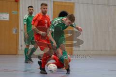 Lotto - Hallen - Bayerncup -  Saison 2022/2023 - FC Fatih Ingolstadt - FC Rockolding - Thomas Schreiner #23 Fatih - Nico Boysen grün Rockolding -  Dardan Berisha rot #5 Fatih - Foto: Meyer Jürgen