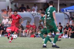 * Testspiel - 3. Liga - Saison 2025/26 - FC Ingolstadt 04 - VFB Eichstätt - Deniz Zeitler (Nr.38 - FC Ingolstadt 04) mit einem Schuss auf das Tor - jubel - Florian Lamprecht (Nr.23 - VFB Eichstätt) - Foto: Meyer Jürgen