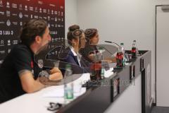 3. Liga - Saison 2024/25 - Pressekonferenz - FC Ingolstadt 04 -  - Sportdirektor Ivica Grlic (FCI) links - Pressesprecherin Kristina Richter (FCI) mitte - Cheftrainerin Sabrina Wittmann (FCI) rechts - Foto: Meyer Jürgen