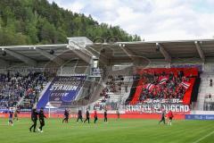 3. Liga; Erzgebirge Aue - FC Ingolstadt 04; Fan Fankurve Banner Fahnen Spruchband Choreografie Schanzer Jugend Frankenstein