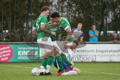 Toto-Pokal - Saison 2023/2024 - FC Gerolfing - TSV Rohrbach - Maximilian Merkl blau Rohrbach - Philipp Haunschild grün Gerolfing mitte - Lukas Keller
 grün Gerolfing links - Anastasios Porfyriadis grün Gerolfing rechts - Foto: Meyer Jürgen