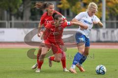 2. Fußball-Liga - Frauen - Saison 2023/2024 - FC Ingolstadt 04 - SC Sand - Paula Vidovic (Nr.11 - FCI Frauen) - #Loving Emma weiss Sand - Anna-Lena Härtl (Nr.4 - FCI Frauen) - Foto: Meyer Jürgen