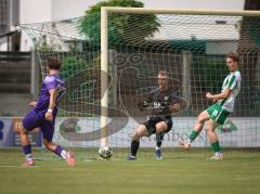 Landesliga - Freundschaftsspiel - Saison 2026/27 - SV Manching - TSV Karteth-Lappersdorf - Torwart Sebastian Steger (Nr.1 - SV Manching) - Dominik Juric (Nr.18 - SV Manching) - Bomber Felix lila Kareth - Lappersdorf  - Foto: Meyer Jürgen