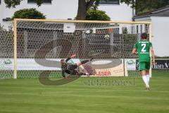 Landesliga - Saison 2026/27 - SV Manching - SC Cosmos Aystetten - Der 0:1 Führungstreffer durch Hanrieder Elija weis Aystetten  per Elfmeter  - Valentin Puhar TW Manching - jubel - Foto: Meyer Jürgen