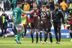 2.BL; SV Werder Bremen - FC Ingolstadt 04; Spiel ist aus Unentschieden, Torschütze Filip Bilbija (35, FCI) Dennis Eckert Ayensa (7, FCI) Anthony Jung (3 Bremen) Handshake