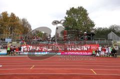 3. Liga; VfB Oldenburg - FC Ingolstadt 04; Spieler bedanken sich bei den Fans, Ehrenrunde, Tanz, Gruppenfoto Fahnen Banner