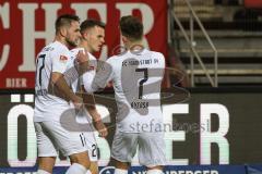 2.BL; 1. FC Nürnberg - FC Ingolstadt 04; Schuß Tor Jubel Treffer Florian Pick (26 FCI) Michael Heinloth (17, FCI) Dennis Eckert Ayensa (7, FCI)