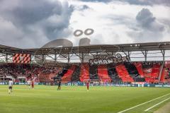 3. Liga; FC Ingolstadt 04 - SSV Jahn Regensburg; Fan Fankurve Banner Fahnen Spruchband Choreografie Schanzer