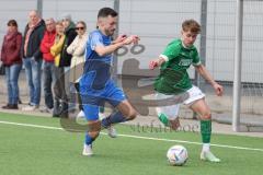 2024_2_17 - Saison 2023/24 - AUDI-Schanzer Amateur Cup - SV Hundszell - FC Gerolfing - Finale - Timo Kraus grün Gerolfing - Manuel Wittmann blau Hundszell - Foto: Meyer Jürgen