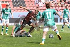 3. Liga; FC Ingolstadt 04 - VfB Lübeck; Yannick Deichmann (20, FCI) Zweikampf Kampf um den Ball Taffertshofer Ulrich (20 VfB) Hauptmann Marius (7 VfB) Drinkuth Felix (11 VfB)