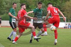 Bezirksliga - Saison 2022/2023 - FC Fatih Ingolstadt - VSST Günzelhofen - Roin Koblianidze rot Fatih #11 - Tomislav Marinovic rot Fatih #4 - Kevin Roth mitte grün Günzelhofen - Foto: Meyer Jürgen