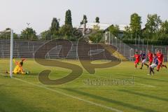 Bayernliga Süd - Saison 2021/2022 - FC Ingolstadt 04 II - Schwaben Augsburg - Markus Ponath Torwart (#1 FCI) pariert einen Elfmeter von Marco Luburic Augsburg - Foto: Meyer Jürgen