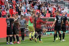 DFB Pokal; FC Ingolstadt 04 - Erzgebirge Aue; Tor Siegtreffer Jubel Fatih Kaya (9, FCI) Dennis Eckert Ayensa (7, FCI) Denis Linsmayer (23, FCI) Cheftrainer Roberto Pätzold (FCI)