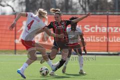2. Bundesliga Frauen - Saison 2024/25 - FC Ingolstadt 04 Frauen - SC Freiburg II - Nadja Burkhard (Nr.7 - FCI Frauen) - Sadikou Nailatou weiss Freiburg - Maas Mia-Lena weiss #4 Freiburg - Foto: Meyer Jürgen