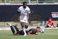 3. Liga; Testspiel; FC Ingolstadt 04 - FC Heidenheim; Zweikampf Kampf um den Ball Marcel Costly (22, FCI) am Boden, Jarju Seedy (FCH)