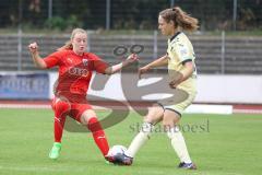 2. Fußball-Liga - Frauen - Saison 2022/2023 - FC Ingolstadt 04 - TSG Hoffenheim - Wolski Lea (Nr.5 - FC Ingolstadt 04 ) - Braun Ann-Sophie gold Hoffenheim - Foto: Meyer Jürgen