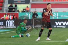 3. Liga - Saison 2023/24 - FC Ingolstadt 04 - Waldhof Mannheim - Pascal Testroet (Nr.37 - FCI) - Torwart Omer Hanin (#12 Mannheim) - Foto: Meyer Jürgen