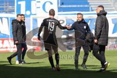 3. Liga - 1. FC Magdeburg - FC Ingolstadt 04 - Spiel ist aus, Niederlage 0:2, hängende Köpfe, Marcel Gaus (19, FCI) Cheftrainer Tomas Oral (FCI) Fatih Kaya (9, FCI)