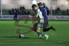 Landesliga - Saison 2025/26 - SV Manching - SC Oberweikertshofen - Luca Bienek (Nr.16 - SV Manching) wird von - Volk Andreas blau Oberweikertshofen gefoult und es gibt Elfmeter- Foto: Meyer Jürgen