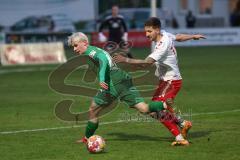 Landesliga - Saison 2024/25 - SV Manching - FC Gundelfingen - Luca Bienek (Nr.16 - SV Manching) - Darion Nikolic weiss Gundelfingen - Foto: Meyer Jürgen