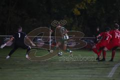 Landesliga - Saison 2025/26 - SV Manching - TSV Hollenbach - Leon Peric (Nr.20 - SV Manching) - Hartmann Florian Torwart Hollenbach - Foto: Meyer Jürgen