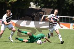 Bezirksliga - Saison 2024/25 - Freundschaftsspiel - FC Gerolfing - SV Kasing - Jonas Götz (Nr.6 - SV Kasing) - Lukas Achhammer (Nr.9 - FC Gerolfing) - Martin Oblinger (Nr.10 - SV Kasing) - Foto: Meyer Jürgen