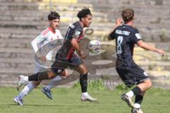 *** A-Junioren Bundesliga  - Saison 2025/26 - A-Junioren - FC Ingolstadt 04 - 1. FC Nürnberg - Polar Arel rot FCI - Haxhiu Lion weiss Nürnberg - Foto: Meyer Jürgen