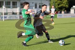 Bezirksliga - Saison 2025/26 - FC Gerolfing - TSV Ober./Unterh.stadt - David Simm grünn Gerolfing - David Polster (Nr.18 - TSV Ober-/Unterh.stadt) - Foto: Meyer Jürgen
