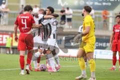 Toto Pokal; FC Memmingen - FC Ingolstadt 04, 2. Runde; Fredrik Carlsen (8, FCI) Tor Jubel Treffer Dominik Dewein (22 FCM) Lars Lokotsch (13, FCI)  Obed Ugondu (17, FCI)