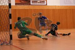 Hallenturnier Gaimersheim - Saison 2025/26 - TSV Gaimersheim - DJK Ingolstadt - Benno Hanslian blau DJK  - Benedikt Leixner Torwart Gaimersheim - Jan Jahnsmüller schwarz Gaimersheim - Foto: Meyer Jürgen