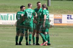 BZL - Oberbayern - SV Manching - TSV Rohrbach - Der 1:0 Führungstreffer durch Simon Berger Manching - jubel - Ousseynou Tamba (#10 Manching) -  Quendrim Hoti (14 Manching) - Faruc Rencber (#4 Manching) - Foto: Jürgen Meyer