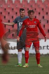 Bayernliga Süd - Saison 2021/2022 - FC Ingolstadt 04 II - VfB Hallbergmoos - Mathias Strohmeier grau Hallberg - Meikis Fabio (#19 FCI) mit der Entscheidung des Schiedsrichter nicht zufrieden - Foto: Meyer Jürgen