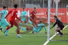 A-Junioren Bundesliga  - Saison 2023/24 - A-Junioren - FC Ingolstadt 04 - TSV 1860 München - Luca Lechner (Nr.5 - FC Ingolstadt 04 A-Jugend)Faßmann Lasse blau München - Avdija Erion Torwart München - XXXXX - Foto: Meyer Jürgen