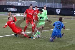 2. Frauen-Bundesliga - Saison 2021/2022 - FC Ingolstadt 04 - VFL Wolfsburg II - Wagner Melanie Torwart Wolfsburg - Maier Ramona (#18 FCI) - Fritz Anna-Lena (#19 FCI) - Gholami Hasti Wolfsburg grün - Foto: Meyer Jürgen