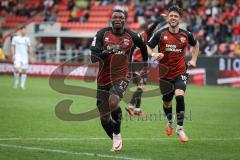 3. Liga - Saison 2026/27 - FC Ingolstadt 04 - SV Wehen Wiesbaden - Obed Ugondu (Nr.17 - FCI) mit dem 2:2 Ausgleichstreffer - jubel  - Linus Rosenlöcher (Nr.19 - FCI) - Foto: Meyer Jürgen