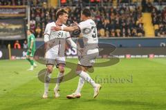 3. Liga; Dynamo Dresden - FC Ingolstadt 04; Tor Jubel Treffer Tim Heike (9, FCI) mit Pascal Testroet (37, FCI)