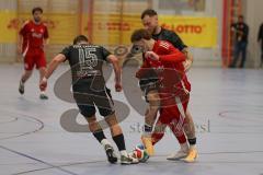 Lotto Bayern Hallencup - Finale - Lindenkreuzhalle Saison 2024/25 - FC Türk Sport Garching - Türk SV Ingolstadt - Aurel Kuqanaj rot Türk Ing -  - Maximilian Kalus schwarz Türk Sport Garching - Thomas Schreiner schwarz Türk Sport Garching - Foto: Meyer Jür