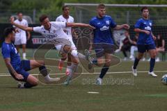 Freundschaftsspiel - Saison 2024/25 - FC Ingolstadt 04 II - TSV Rain/Lech  - Din Alajbegovic (Nr.20 - FCI U21) - Reichl Tobias blau Rain/Lech - Miskovic Marko blau links Rain/Lech - Foto: Meyer Jürgen