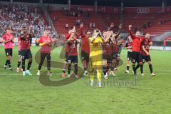 Toto-Pokal - Saison 2023/2024 - FC Ingolstadt 04 - Jahn Regensburg - Elfmeterschießen gewonnen - jubel - freude - Torwart Marius  Funk (Nr.1 - FCI) hält den Elfmeter und wird zum Matchwinner - Foto: Meyer Jürgen