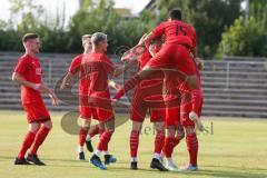 Bayernliga Süd - Saison 2021/2022 - FC Ingolstadt 04 II - Schwaben Augsburg -  1:0 Treffer durch Senger Michael (#21 FCI) - jubel - Meikis Fabio (#19 FCI) - Gashi Egson (#7 FCI)  - Karaogul Ishak (#15 FCI) - Rausch Thomas (#18 FCI) - Foto: Meyer Jürgen