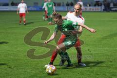 Landesliga - Saison 2024/25 - SV Manching - FC Gundelfingen - Jannik Noller weiss Gundelfingen - Johannes Dexl (Nr.13 - SV Manching) - Foto: Meyer Jürgen