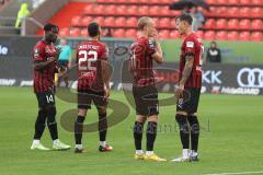 3.Liga - Saison 2022/2023 - FC Ingolstadt 04 -  - SV Waldhof-Mannheim - Tobias Bech (Nr.11 - FCI) beim Freistoss zum 1:0 Führungstreffer -  Calvin Brackelmann (Nr.17 - FCI) - Marcel Costly (Nr.22 - FCI) - Foto: Meyer Jürgen