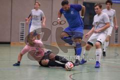 Hallenturnier Ingolstadt Nord - Saison 2024/25 - SV Pulling - SV Oberstimm - David Badrow Torwart Pulling  - Giovanni Russo blau Oberstimm - Foto: Meyer Jürgen