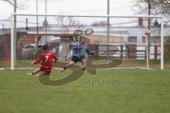 A-Klasse -  Saison 2025/26- TSV Baar/Ebenhausen - SV Manching II - Tim Pfallinger rot Ebenhausen mit einer Torchance - Niklas Märkl TW Manching - Foto: Meyer Jürgen