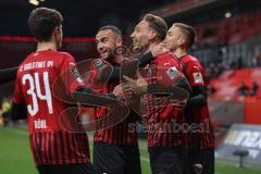 3. Liga - FC Ingolstadt 04 - Türkgücü München - Tor Jubel Tobias Schröck (21, FCI) mit Fatih Kaya (9, FCI) Merlin Röhl (34, FCI) Filip Bilbija (35, FCI)