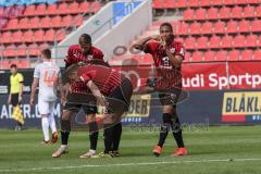 3. Liga - FC Bayern 2 - FC Ingolstadt 04 - Tor Jubel 1:0 Caniggia Ginola Elva (14, FCI) mit Marcel Gaus (19, FCI) Fatih Kaya (9, FCI) Patrick Sussek (37, FCI)